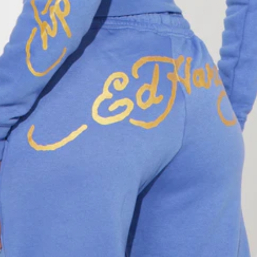 NWT Ed Hardy Old School 90s Blue Bootcut Sweatpants with Tattoo Dragon Design L - Picture 8 of 9